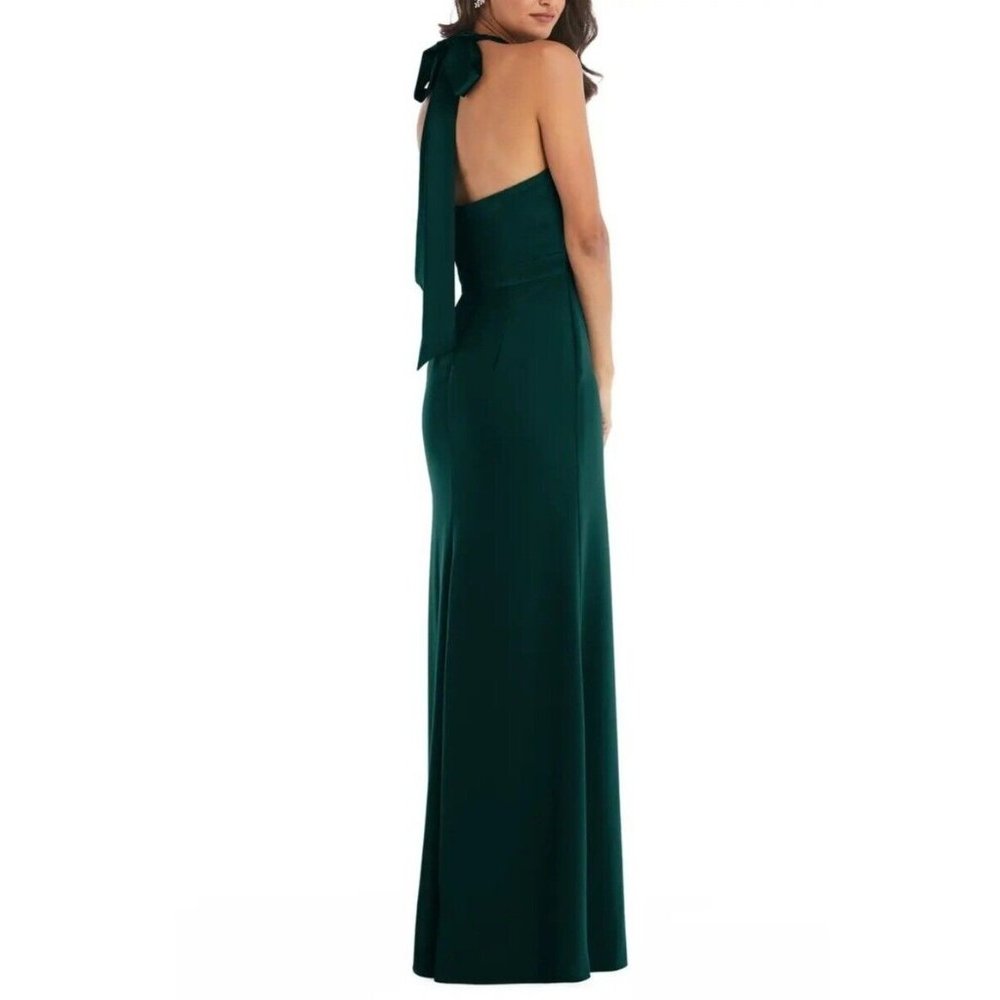 AFTER SIX Halter Neck Charmeuse Crepe Gown Sz.16R Scarf Tie Evergreen Flaws 0068